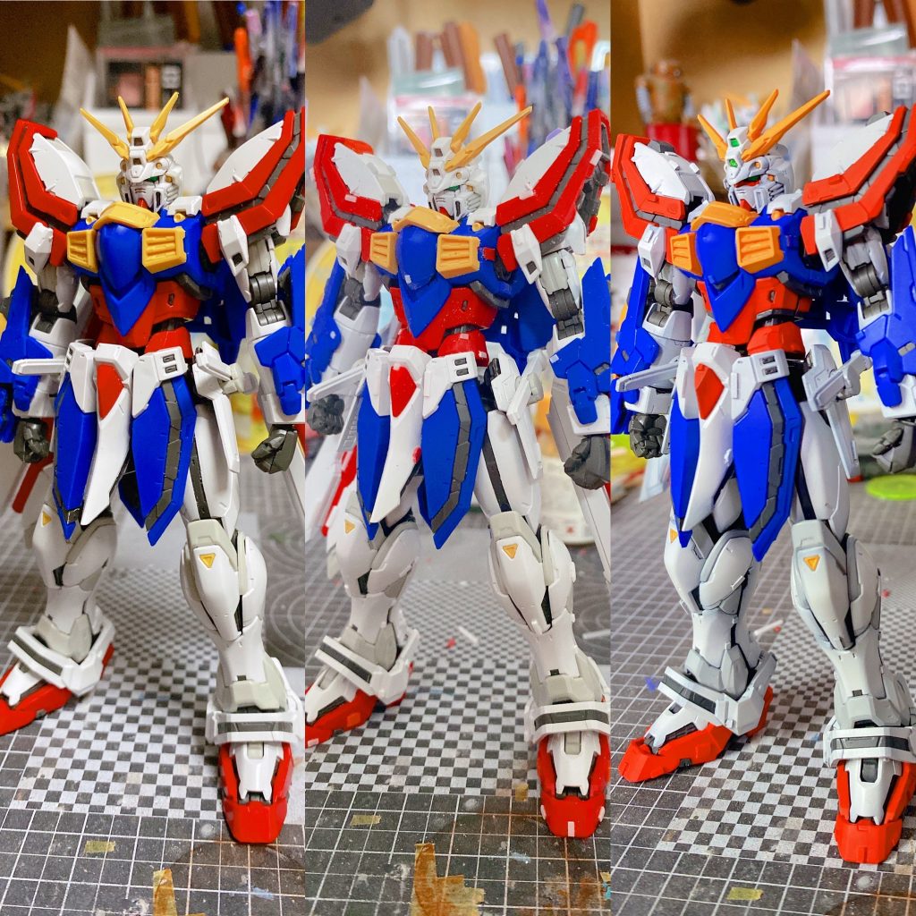 素組み→ディテール途中→完成。ゴッドの元の完成度が高すぎてディテールの追加の意味あるのかと思いながら制作しましたが気持ち面も埋まって個人的には満足してます。