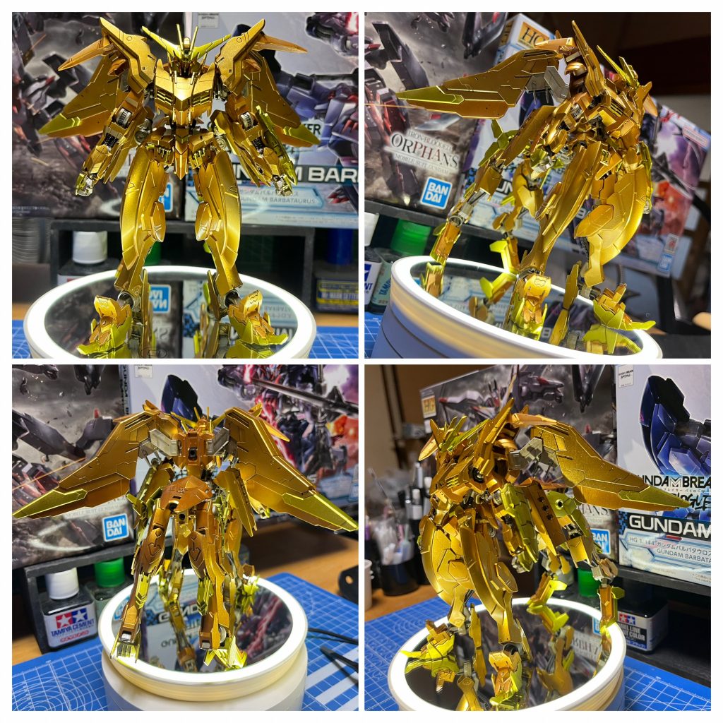 “Set your GUNPLA”ライトアップでもバッチリ映えますね。このガイアの金色の為にラッカー塗料&塗装ブース導入したような物なので、感無量ですわ…(*´꒳`*)