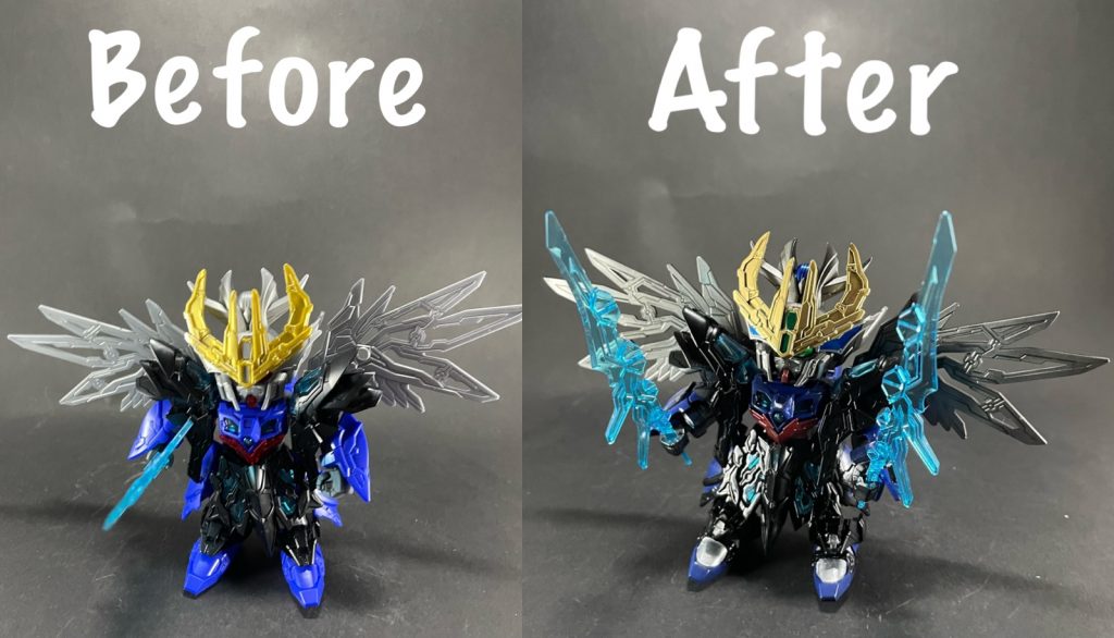 素組みとのビフォーアフター！青色は素組みより暗めの色合いにしてみました😆