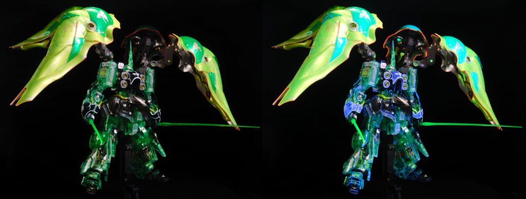 左 通常撮影 右 ブラックライト照射 365nm