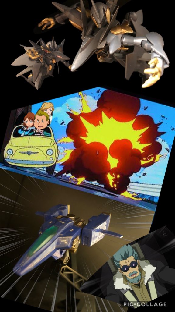 フリット「行くぞキオ!ヴェイガンは殲滅じゃ!」キオ「でもこんな戦闘機じゃあ、戦いにならないよ!武器はビームバルカンしか付いてないじゃないか!」フリット「ハハハ、安心しろキオ!お前はひとりじゃない。3人のチカラを合わせて戦うんじゃ!」キオ「え?3人!?」フリット「そうじゃ!3人じゃ!兄弟3人のチカラを合わせるんじゃ!」キオ「え?ボク兄弟なんて居ないよ!?」フリット「来い!お前たちー!!」??「待たせたなーっ!キオ!!」??「助けに来たぜ、キオ。」キオ「ええ!?君たちは..!?」アカオ「俺の名はアカオ!アスノ家の長男だぜ!」アオ「俺は次男のアオだ。宜しくな、キオ。」キオ「えええーーっっ!?ボクは三男だったの!?」