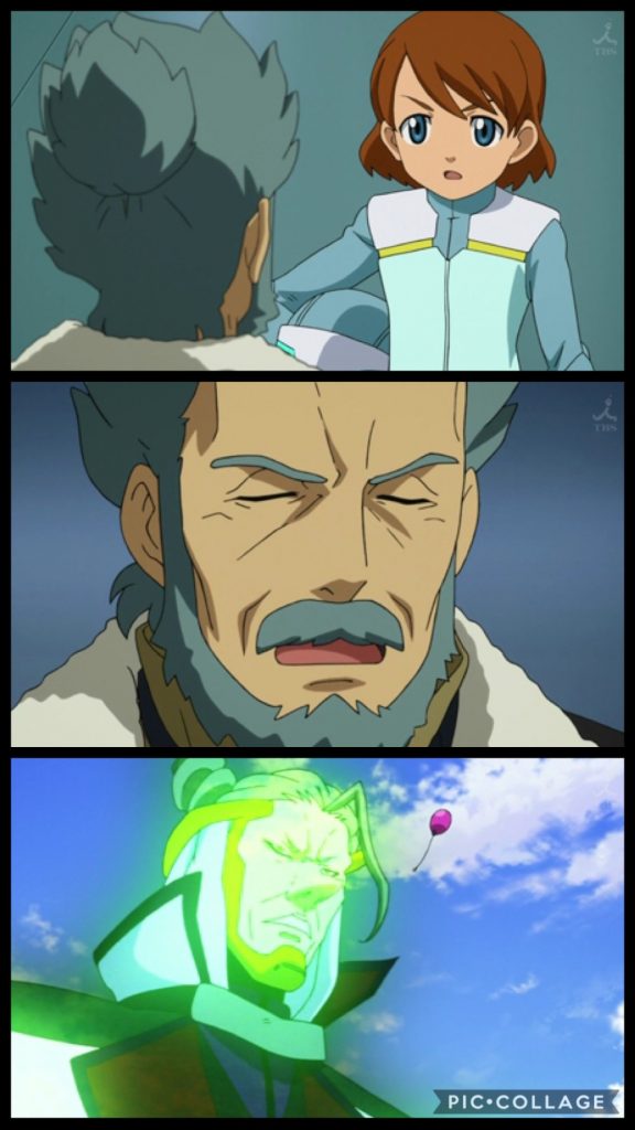 キオ「イゼルカント...。鷲鼻だったし、変な髪型で巨大で半透明だったし...。そうだよね、アレって悪魔だよね。」フリット「そうじゃ!アレこそ悪魔じゃ。奴等を倒すまで、我々の戦いは終わらん!ヴェイガンは殲滅じゃー!」キオ「ヴェイガンは殲滅だー!」フリット「それでこそ、我が孫じゃ!」キオ「ごめんね、じいちゃん!目が覚めたよ!これからも一緒に頑張ろう!」アカオ「キオ!ここに居たのか。」アオ「MSデッキへ行こう。キオ。」キオ「わかった。じゃあ、じいちゃん!また!」フリット「ああ。(やれやれ、洗脳...説得するのも一苦労じゃわい。)」オペレーター「艦長!正体不明の艦艇がこちらに向かって来ます!識別データベースのヴェイガン艦艇とも一致せず!」ナトーラ「えええ?じゃあ、いったい...!?」オペレーター「謎の艦艇から通信です。」フリット「繋げろ。」???「聞け、ディーヴァ!俺達は宇宙海賊“ビシディアン”!お前達の船は俺達がいただく!!」ナトーラ「...え?」???「聞こえなかったのか!俺達は宇宙海賊“ビシディアン”お前達の船を頂きに来た!」ナトーラ「え?宇宙海賊?なにそれ?」???「俺たちは自由の旗の元、戦う宇宙海賊だ。俺たちを誰も従える事は出来ん。この旗を掲げて俺達は行くのだ!」ナトーラ「???」フリット「こんな所で出くわすとは....。いや、待ち伏せか?」ナトーラ「ご存知なんですか?」フリット「ああ...。あの艦艇の名は“アルカディア号”自由と浪漫の、漢たちの船だ。」ナトーラ「???」フリット「噂には訊いてはいたが、実在していたとはな...。確か船長の名は、キャプテン、ハー◯ック....。」