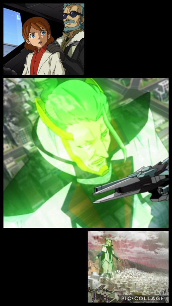 キオ「ねぇ、じいちゃん。さっきのイゼルカントっていうのがヴェイガンの首領なんだよね?」フリット「あぁ、奴は邪悪な存在。人類を滅ぼそうという魔王だ。絶対に倒さねばならん。」アカオ「ドラクエっぽいな。」キオ「ボク、倒すよ。あんなことをするヴェイガンの奴らを絶対に倒す!この、じいちゃんのガンダムで!」アカオ「そうだ!俺達で地球は守るんだ!俺達なら出来るぜ、キオ!」アオ「ああ。守ってやろうぜ、俺たちで。なあ、キオ。」キオ「2人とも..!」フリット「さあ、こうしてはおれん。今すぐディーヴァへ向かうぞ。」キオ「ディーヴァって?」フリット「我らの母艦じゃ!それに乗って奴等の本拠地、火星へ向かう!」キオ「火星へ!?」フリット「そうじゃ!火星に巣食う奴等を殲滅するんじゃ!ヴェイガンは殲滅じゃー!」キオ「おーっ!」−要塞ビッグリング−フリット「今、戻ったぞ。アルグレアス。ディーヴァは出せるな?」アルグレアス「え?私、総司令ですけど?」フリット「....ディーヴァは出せるな?」アルグレアス「....え?」フリット「出せるな?」アルグレアス「え、ええ。もちろんです。」フリット「艦長は誰だ?」アルグレアス「え?」フリット「....艦長は?」アルグレアス「え、えーと、彼女です。」ナトーラ「え!?私!?艦長なんてやったことないですよ!?」アルグレアス「大丈夫、出来る。キミ、今から少佐ね。」ナトーラ「ええ!?」フリット「MS部隊はどこだ?」アルグレアス「え?」フリット「....MS部隊は?」アルグレアス「え、えーと、アビス隊!アビス隊が居たはずだな!隊長は何処だ!?」セリック「ハイ。」アルグレアス「キミ達、ディーヴァに所属になったんで宜しく。」セリック「急ですね。わかりました。では、ガンダムは私の指揮下に入って貰います。」フリット「何!?儂はフリット・アスノだぞ!!」セリック「は?」フリット「ガンダムを貴様の指揮下に置くなど、断じて許さん!」セリック「しかし、軍は連携が重要です。ガンダムだけ単独行動させる訳にはいきません。」フリット「えーい!貴様は儂の言う事を聞けばいいのじゃ!」セリック「私は、MS隊の隊長です。」フリット「儂はフリット・アスノだぞ!!」セリック「は?」ナトーラ「ああああ〜っ!2人とも落ち着いて〜っ!」フリット「うるさいわ!話に入ってくるでない!」ナトーラ「あああ〜っ。」