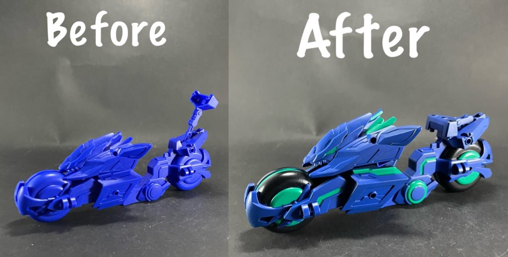 碧竜駆のビフォーアフター☺️元々青色のみのキットなので塗り分けは結構大変でした😵