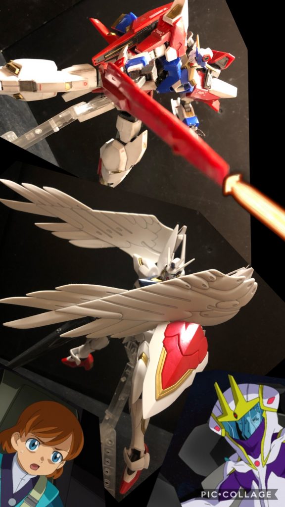 アオ「いくらフィールドが強力だろうが無敵じゃない筈だ。」イゼルカント「むだだ。このガンダムレギルスは、ガンダムAGE−3を解析しEXA-DBの技術を加えて生み出された新しい機体だ。貴様らに勝ち目などない!」キオ「くっ!」アオ「マズい。AGE−3のエネルギーゲージはもう0に近い..!」アカオ「く!もう勝ち目なんか無いじゃねえか!」アオ「ココは退くぞ!可変して離脱する!」キオ「うん!」イゼルカント「逃げるか!だが無駄な事だ!バードモード!」キオ「な!可変機構もあるの!?」