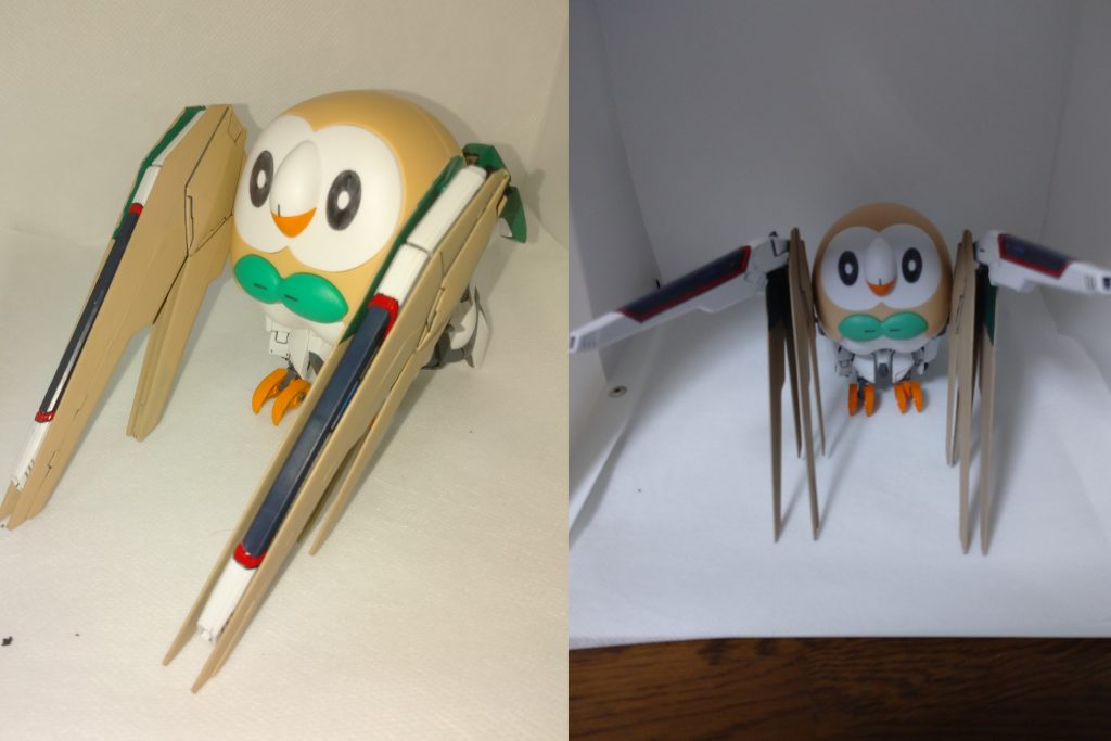 　ミヅキ「これは…ガンダム！？」　リーリエ「よくそれで分かりましたね…」　ミヅキ「お母さんが見た目金属っぽくて顔があるのは全部ガンダムだって言ってた」　リーリエ「偏見の方でしたか…！じゃなくて！お願いします！このポケモビルスーツ(PMS)でほしぐもちゃんを助けてください！」　ミヅキ「わかった乗ればいいんだね！」　リーリエ「その子は遠距離射撃タイプなので適当に隠れてバンバン撃ってください！」　ミヅキ「あたれーっ！……ってうわ！すごい威力！こんなのすぐにエネルギーが切れちゃうんじゃ…！？」　リーリエ「大丈夫です！アローラ産のPMSはZエネルギー…トレーナー(パイロット)さんとポケモン(MS)さんの絆的な何か(とあと異次元的なエネルギー)で動いています！ミヅキさんとポケモンさんが信じ合えている限りパワーは無限です！！」　ミヅキ「なにそれこわい！！ってうわ！気付かれた！こっちに向かってくるよ！？」　リーリエ「仕方ありませんね…ミヅキさん！その子を進化させてあげてください！」　ミヅキ「わかった！」　？？？「モクロー、ワープ進化―！！」