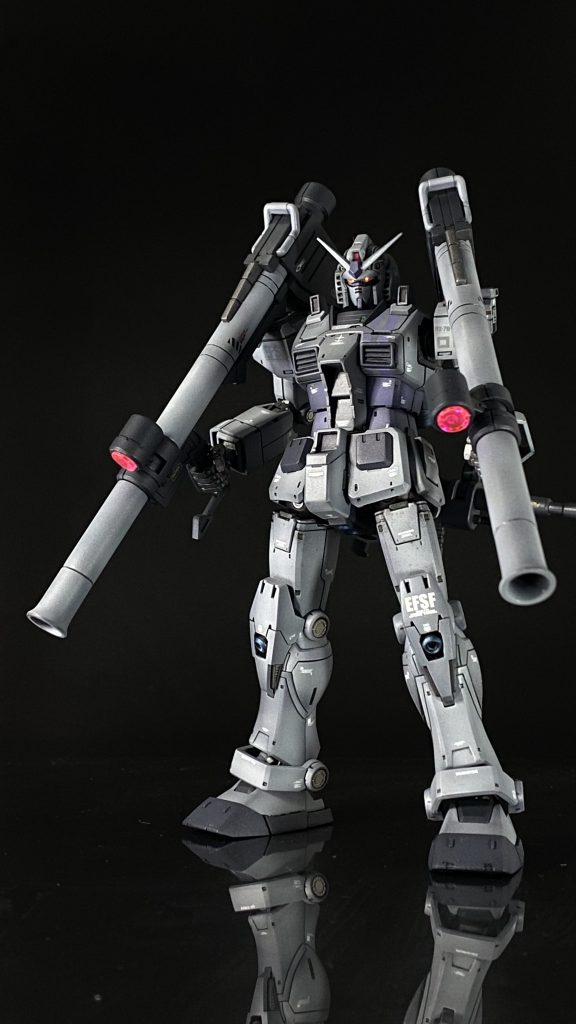 本体のG-3ガンダムTHE ORIGIN版のG-3という事で、後期型ガンダムと一部共通の改修を行いました。ルナツーでマグネットコーティングが改修したデータを後期型ガンダムに反映させたイメージで作りました。