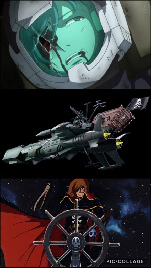 ハーロック「.....。」アセム「その宇宙海賊が、こんな何も無い宙域で...何を?」ハーロック「....おまえは、EXA−DBを知っているか?」アセム「えぐざでぃーびー?」ハーロック「おまえは、何故ヴェイガンが、あんなに進んだ技術力を持つのか、不思議に思った事はないか?」アセム「え?」ハーロック「フリット・アスノがAGEシステムにより開発した“ガンダム”が完成するまで、ヴェイガンのMSを連邦軍のMSで撃破する事は不可能だった。それまでヴェイガン....火星圏では、進んだ技術が無かったのに関わらず...だ。その秘密の答えが、EXA−DBなのだ。」アセム「EXA−DB...。」ハーロック「EXA−DBとは、過去のコロニー国家戦争以前のあらゆる兵器情報を網羅した巨大データベースなのだ。」アセム「なんだって...!!?という事は.....どういう事なんだってばよ!?」ハーロック「ヴェイガンの指導者、イゼルカントは、偶然EXA−DBのデータの一部を取得し、その解析に成功したのだ。そして、そのデータを基にMSを制作し、地球圏への侵略....。“プロジェクト・エデン”を発動したのだ。」アセム「プロジェクト.....エデン...!?そんな話は連邦軍でも....!?」ハーロック「コレは我々が独自に掴んだ情報だ。一介のパイロットが知る由も無いだろう。だが、連邦軍の中にはそれを知り、さらにヴェイガンに屈し、連邦軍の情報を流す輩もいる。」アセム「そんな...!連邦軍の中に裏切り者が..!?父さんは知っているのか...!?」ハーロック「それはどうかな?ただ、組織が大きければ大きいほど、そういった膿も出る。そして大きな組織の中では、任務が優先され、そういった事実は闇に流されてしまう。」アセム「それじゃ、貴方達の目的は...!?」ハーロック「俺達はあくまで自由の海を駆ける海賊だ。俺達は誰にも縛られんし、誰の命令を受ける事もない。EXA−DBを見つけて始末するのも、そういった膿を排除するのも、俺たちの自由って事だ。」アセム「ハーロックさん...!」ハーロック「連邦軍はEXA−DBの情報を薄々掴んでいながら、確実な情報では無い為に放置し、調査もしていない状況だ。そしてヴェイガンは今もEXA−DBを探し回っている。コレがどうゆう事かわかるな?アセム君。」アセム「ヴェイガンの手にEXA−DBが渡ったら....!連邦軍に勝ち目は無い...!」ハーロック「君が出会った化け物、コードネーム“シド”。ヤツはEXA−DBを守る負の遺産だ。」アセム「じゃあ!あの宙域にEXA−DBが!?」ハーロック「今もあの近辺にあるかは判らんがな。EXA−DBの姿を見たものは居ないのだ。」アセム「そんな状況だったなんて....!」ハーロック「どうだ?アセム君。おまえもこの艦に乗って、俺達と一緒に戦わないか?ただし宇宙海賊になるからには、今の立場も、家族も、名前も全て捨てねばならん。それは残された家族を守る為だ。軍を抜け、海賊になるというのはそういう事だ。解るな?」アセム「....。」ハーロック「俺は強制はせん。俺達は自由をなによりも優先する。君が我々の家族になるか、軍に戻るかは自由だ。ただし、我々は連邦軍の味方とは言えない。戻る場合はこの会話の記憶は消させてもうらうがな。」