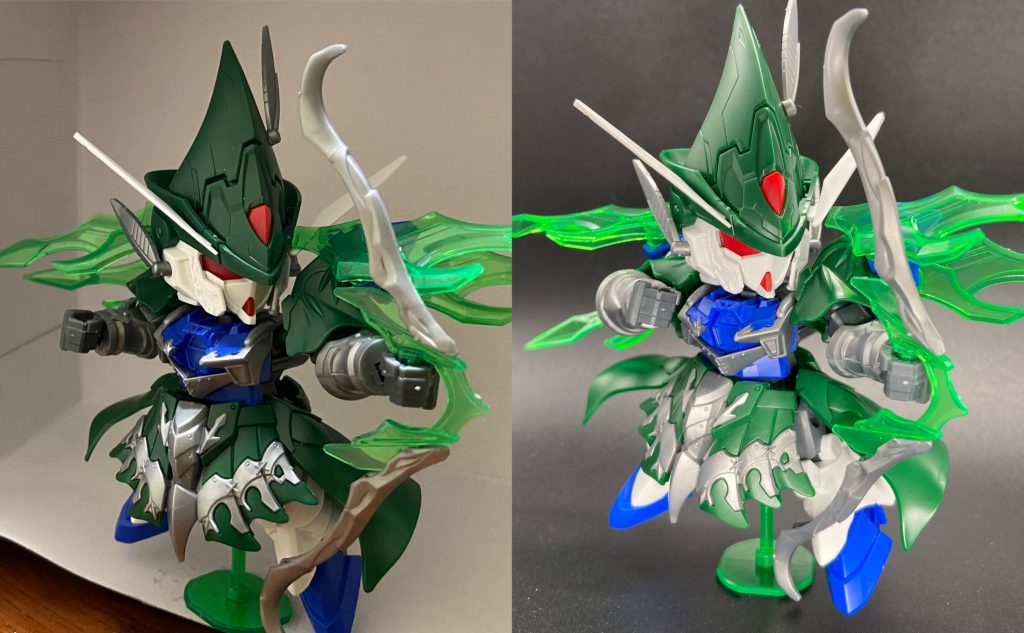 左膝の捻りと右手指以外はこんな感じ。ここまでで3時間くらいです^ ^この後ランナー切って矢として持たせたら握り拳の上に乗る矢が不自然だったので多少改造して、つまんでいる様に見せてます。