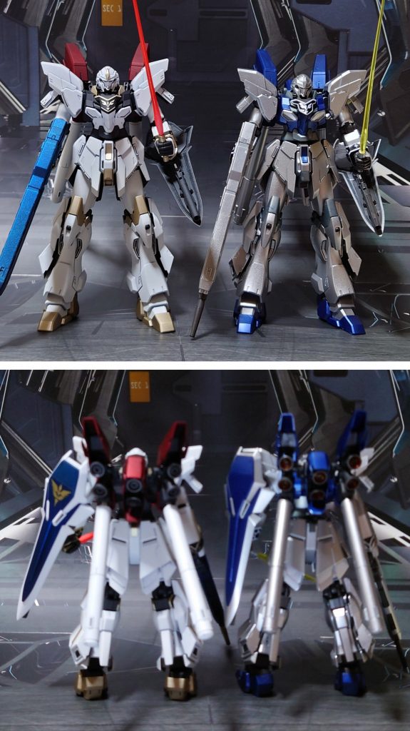 一般販売版のシナンジュ・スタイン(ナラティブVer.)は他に持っていないので、ガンダムベース限定の[エクストラフィニッシュ]と比較。後ろ姿はピンボケしていますが、雰囲気で察してください。