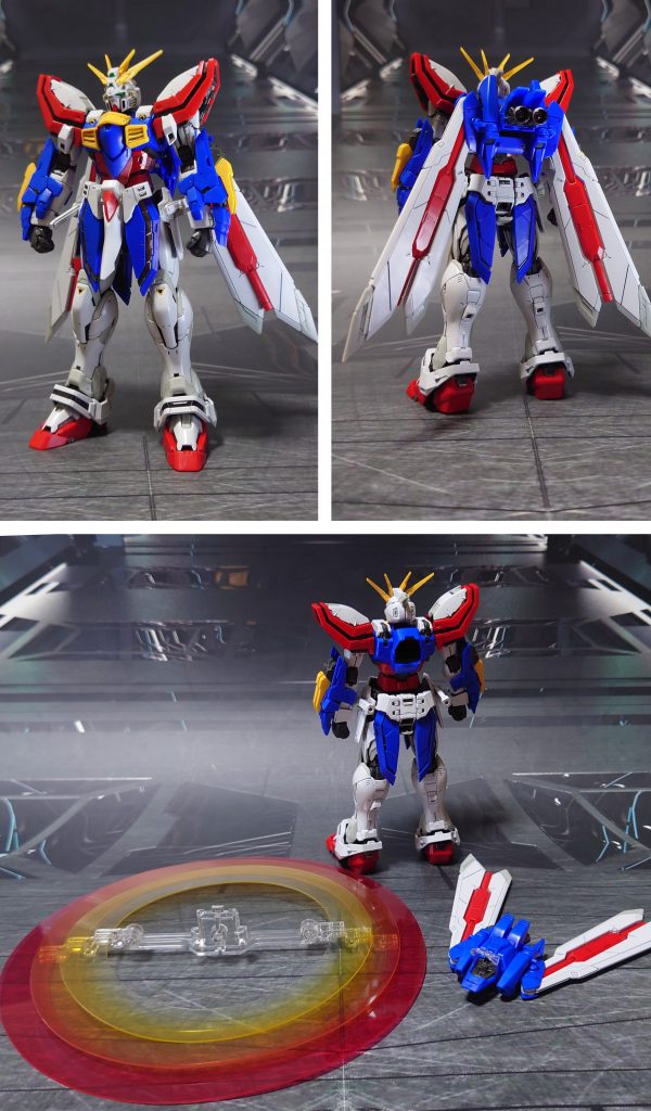 ゴッドガンダムの前後ろ、コアランダーと日輪エフェクト。