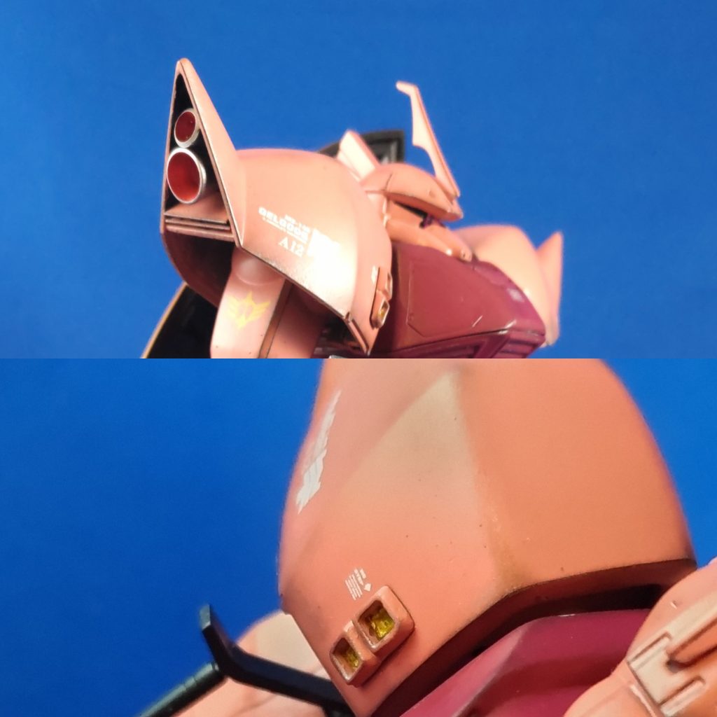 ショルダー: サイドはあえて2連バーニアに。前部はRGサザビーのスラスターを型取りし追加して機動性と見た目をアピール。