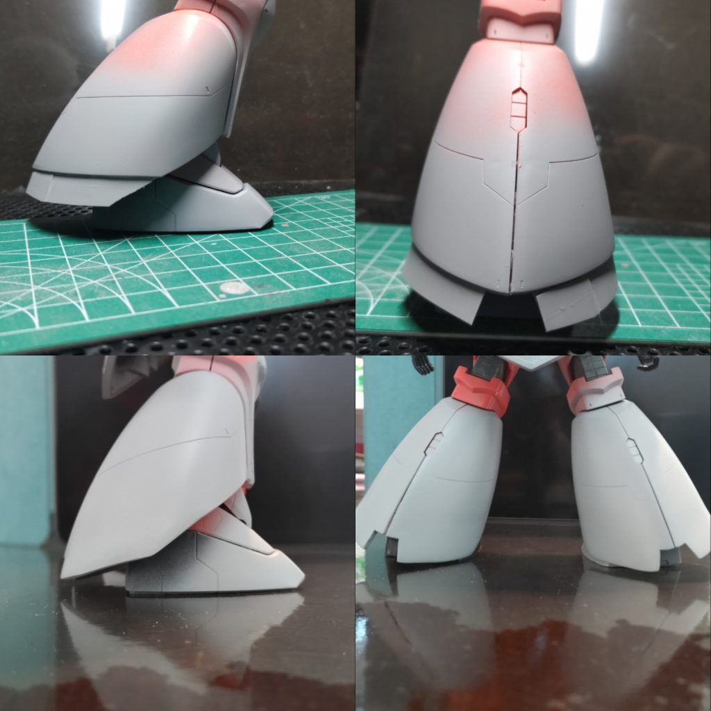 脚部:裾をプラ板で延長追加、スムージング。かなりのシャコタンになりました✨