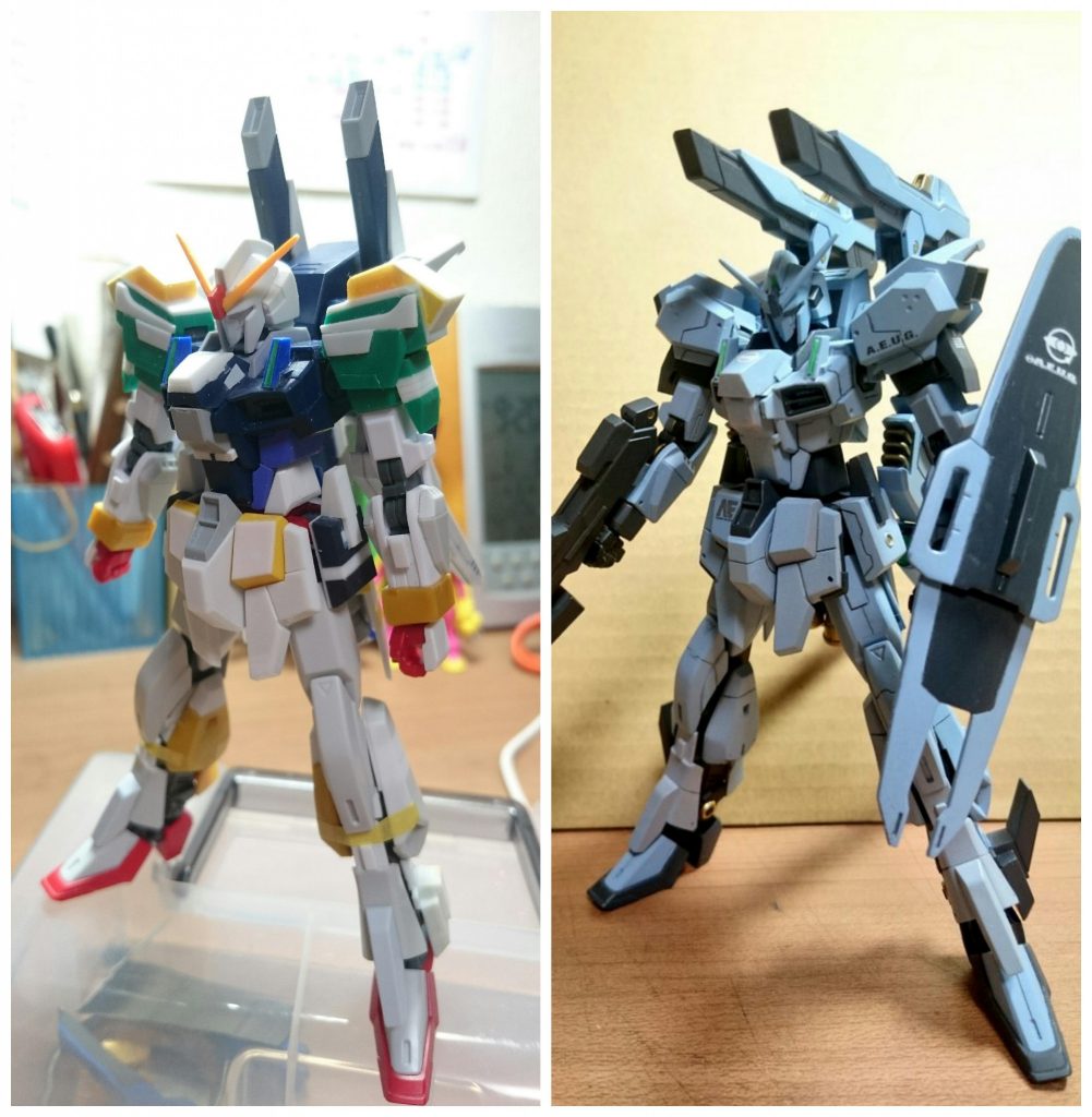 元々はジャンクパーツ供養のつもりで作り始めました。上半身はアメイジングストライクフリーダムガンダム、下半身はインパルスガンダムと百式を軸にその他パーツを切り貼りしています。パックパックもアメイジングストライクフリーダムガンダムのものを中心に、F91のヴェスパとフォーエバーガンダムのファンネルを切り貼りしています。塗装にはダイソーで売っていた水性塗料を使っております。