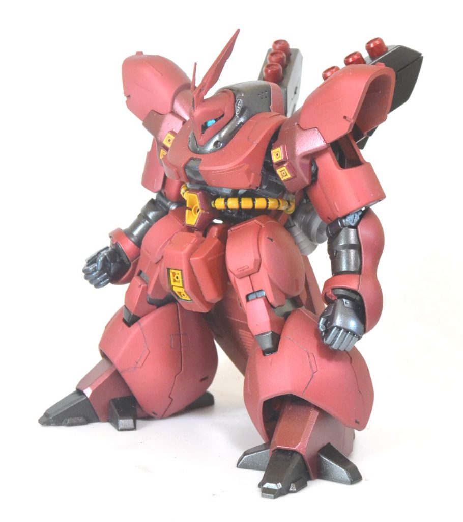 シールド、武器なしショットつや消しキャンディ塗装をしてみたのですが、もうちょっとギラギラにしたかったのですが、4回も塗装をやり直して塗料もやる気も底をつきそうだったのでこの状態で完成としました。本体は下地シルバーにガイアノーツのクリアレッド＋蛍光ピンクどうしても黄色っぽいのが気になって蛍光ピンクを入れたのですが、ちょっと入れ過ぎました。アクセントの赤：クレオスGXメタルブラッディレッド黒：メタルブラックライフル、手首等：GXメタルブラック＋パールホワイト＋メタリックブルー