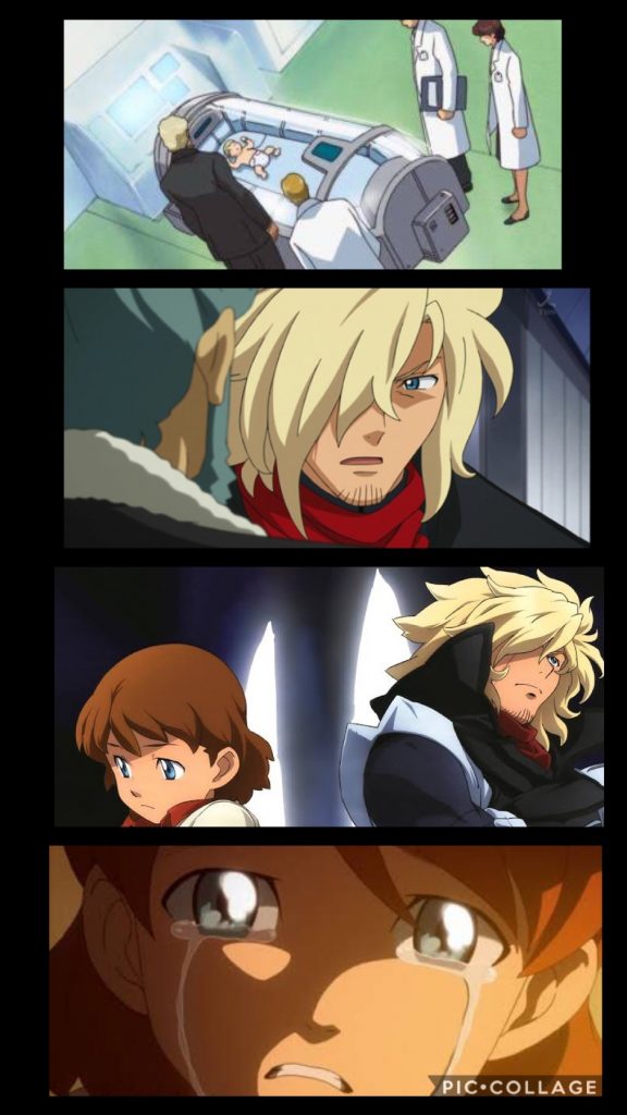 アセム「キオ。入るぞ。」キオ「......父さん!?」アセム「大丈夫か?キオ。あの2人の事は、....残念だった。」キオ「うん....。」アセム「....。」キオ「ねえ父さん。なんでアカオとアオは、ボクを助けてくれたの?ボクは皆んなで帰りたかったんだ...!」アセム「ああ....。そうだな。彼等もそう思っていただろう。」キオ「ずっと引っかかってた...。じいちゃんや皆んなは、なんだかボクだけを特別扱いしてる気がして、なんでだろうって..。ボクだけがXラウンダー能力を持っていたから?じいちゃんの元で育ったから?でも皆んな同じ兄弟じゃないか...!」アセム「キオ.....。あの2人は....。本当はおまえの兄弟ではなかったんだ...。」キオ「...え?」アセム「おまえが産まれた時、兄弟はいなかった。おまえはひとりで産まれてきたんだ。」キオ「いったいどういう事なの?」アセム「俺も知らなかったのだが....、あの2人は、おまえを守る為に、AGEシステムから造られた存在だったんだ...。」キオ「そんな事...!?じゃあ、アカオとアオはボクを助ける為だけに、それだけの為に生まれてきたの!?そんな事...!そんな事って...!!」アセム「キオ....。いいか、もうすぐ新しいガンダムが完成する。お前はあの2人の為にも、この戦いを終わらせるんだ。俺と...、俺たちと共にな。」キオ「でも、もう誰も傷つけたくないんだ!戦う事なんて...、もう...!」アセム「キオ....。だが、このままでは地球圏の罪のない人々が沢山、犠牲になってしまう。お前はあの2人に未来を託されたんだ。これ以上引きこもる訳にはいかない。何も相手を傷つける必要は無い、この戦いを終わらせよう。」キオ「父さん....!」アセム「キオ...。」キオ「父さん。ちょっと....オリジナルストーリーにしては話が重すぎないかな?」アセム「その点については、スルーするんだ、今は。」キオ「わかった..!わかったよ父さん。ボクは...この戦いをやめさせてみせる!」アセム「ああ...!行こう、キオ。」キオ「うん...!」−MSデッキ−oyz「来たか、キオ。新しいガンダム、ガンダムAGE−FXが今、完成したぞ。」キオ「コレが...!新しい...ガンダム...!」