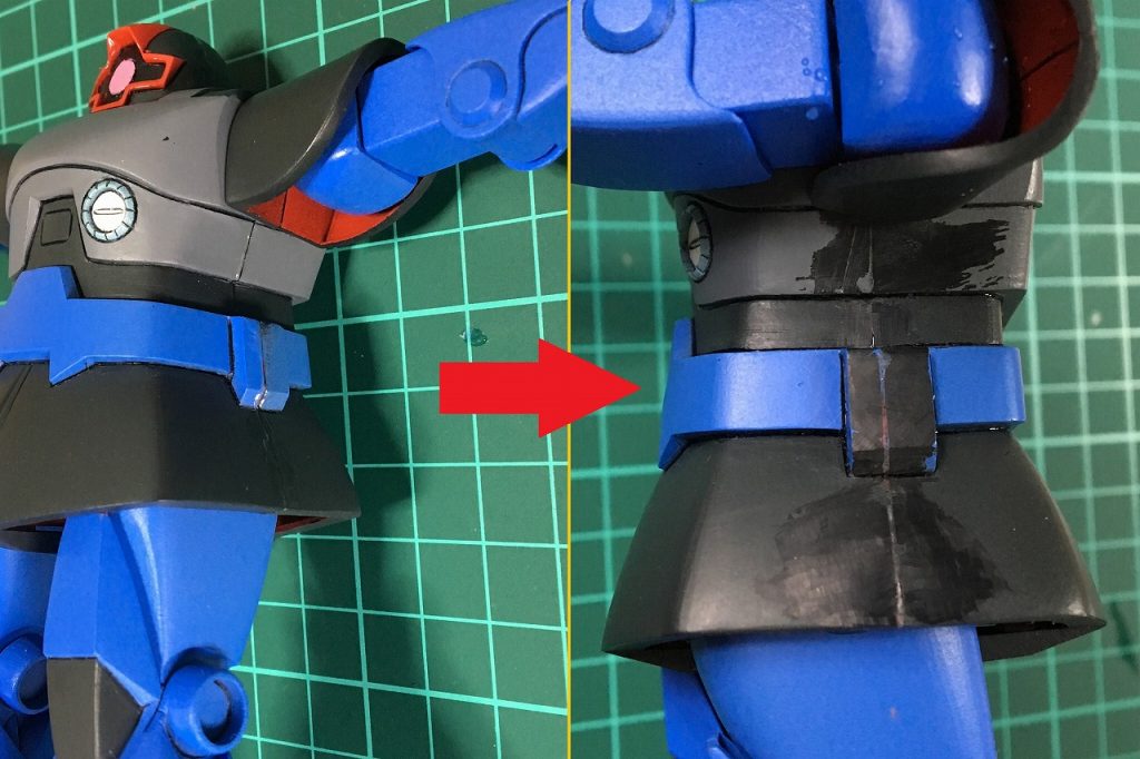 完成した腕と足を胴体に取り付け、胴体の接着を行いしっかり固定し３日ほど乾燥を待ち乾燥後、合わせ目消しを行い塗装をして仕上げていきます。つや消しトップコートを吹き完成です。ブログに詳細を記載していますので見ていただければ幸いです！クリック≫旧キット 1/144 リックドム完成≪クリック