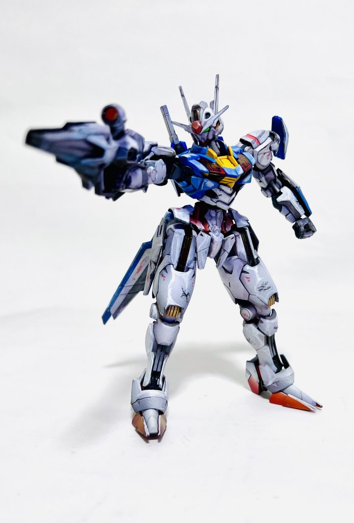HG 1/144 機動戦士ガンダム 水星の魔女 ガンダムエアリアル 2次元彩色アニメ塗りダメージ加工 塗装済み完成品–5枚目/制作者：H4co Y