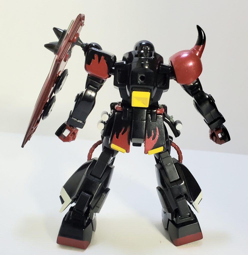 後ろ姿です。特にリアスカートと肩の赤と黒の塗り分けが大変でした❗使用した塗料は、メイン黒部分は、ガイアカラーサーフェイサーブラック➡️ガイアカラーexブラック➡️Mr.カラープレミアムトップコート光沢赤部分は、ガイアカラーサーフェイサーブラック➡️Mr.カラーGX GXメタルレッド+Mr.カラーレッド+Mr.カラークリアレッド➡️Mr.カラープレミアムトップコート光沢       間接黒部分は、ガイアカラーサーフェイサーブラック➡️ガイアカラーexブラック➡️Mr.カラープレミアムトップコート半光沢