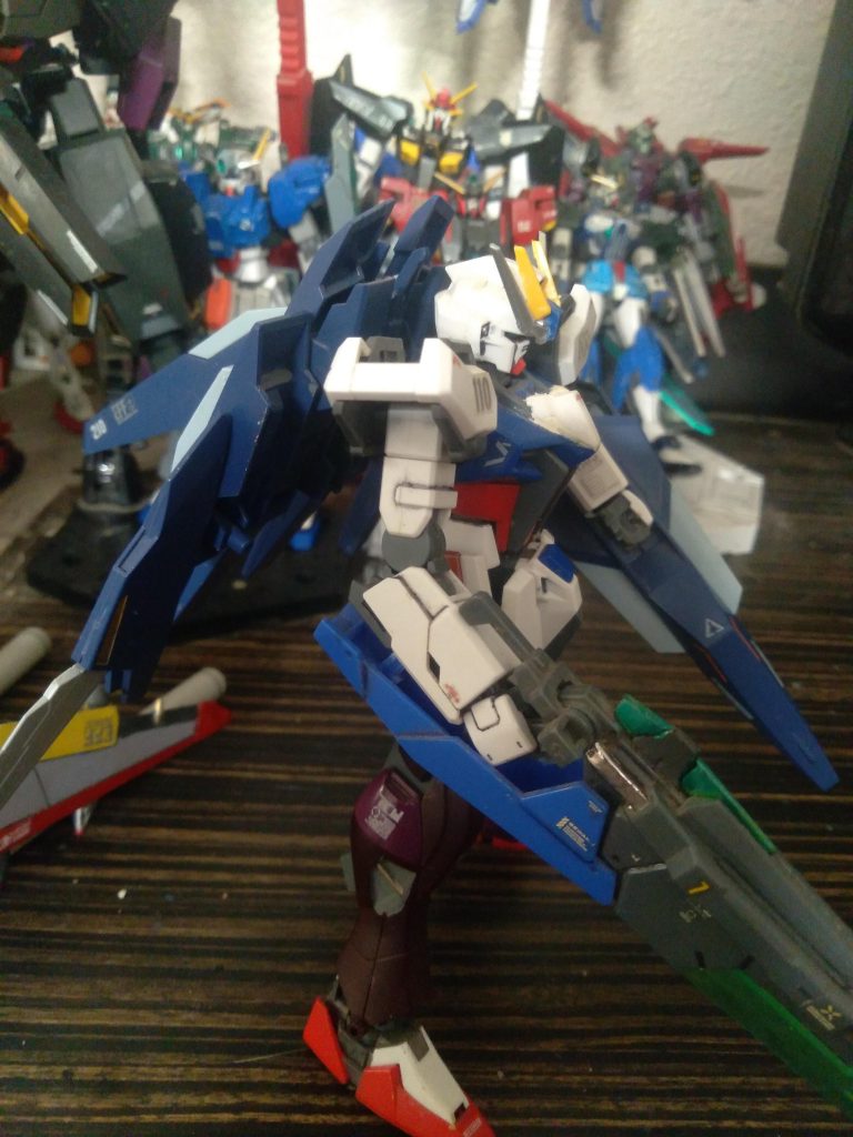 For the time being, it has the gn sword blaster as it's main armament