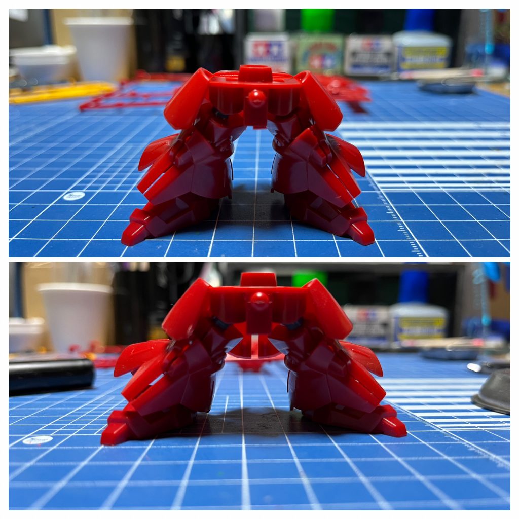 ちょっと角度がアレでわかりにくいですが、開脚と足首の可動拡大でかなり踏ん張りが効くようになりました。関節まるっと入れ替えるような改造と比べるとお手軽にできると思います^_^