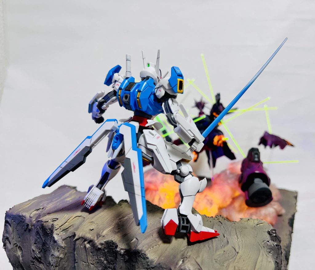 HG 1/144 機動戦士ガンダム 水星の魔女 ガンダムエアリアルVS ディランザ グエル専用機 塗装済み完成品 オリジナルLED発光ベース付き–5枚目/制作者：H4co Y