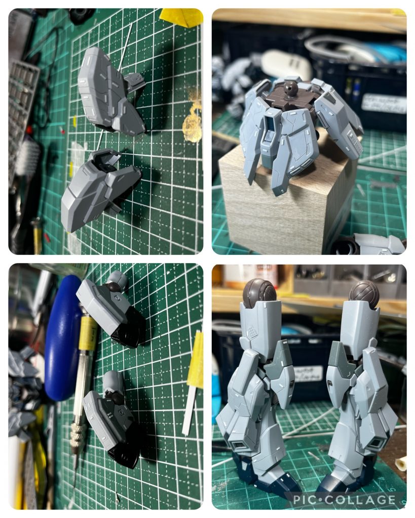 制作工程①「無限スジ彫り」蛍光塗料でスミ入れをするので、パーツごとのスジ彫りの量の差が出ると目立ってしまうと思ったので、最初の頃の「気合い入れて彫るぞー！」の量を最後まで継続しなければなりませんでした。デカールを貼るスペースを開けることを考えてあえて開けたスペースもありますがそれにしても多かった…