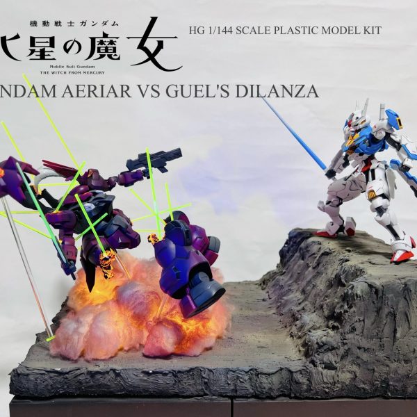 HG 1/144 機動戦士ガンダム 水星の魔女 ガンダムエアリアルVS ディランザ グエル専用機 塗装済み完成品 オリジナルLED発光ベース付き