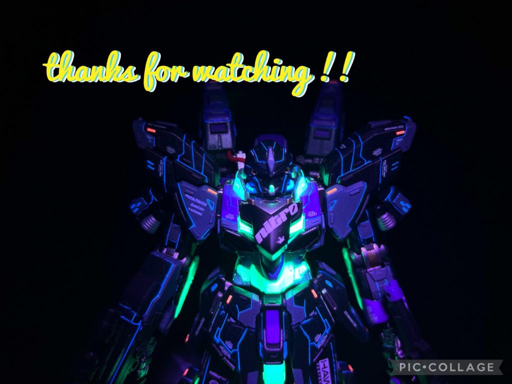 というわけでシナンジュスタイン・サイバーパンクver.以上となります。モンハンサンブレイクが出たり、趣味のバス釣りが旬を迎えたり、コロナにかかったりと色々あって前回の投稿からかなり期間が空いてしまいましたが、意欲だけは消さないよう毎日ガンスタを見てみなさんの作品からたくさんモチベ上げさせてもらってました。また次の作品でお会いしましょう！ご覧いただきありがとうございました！！