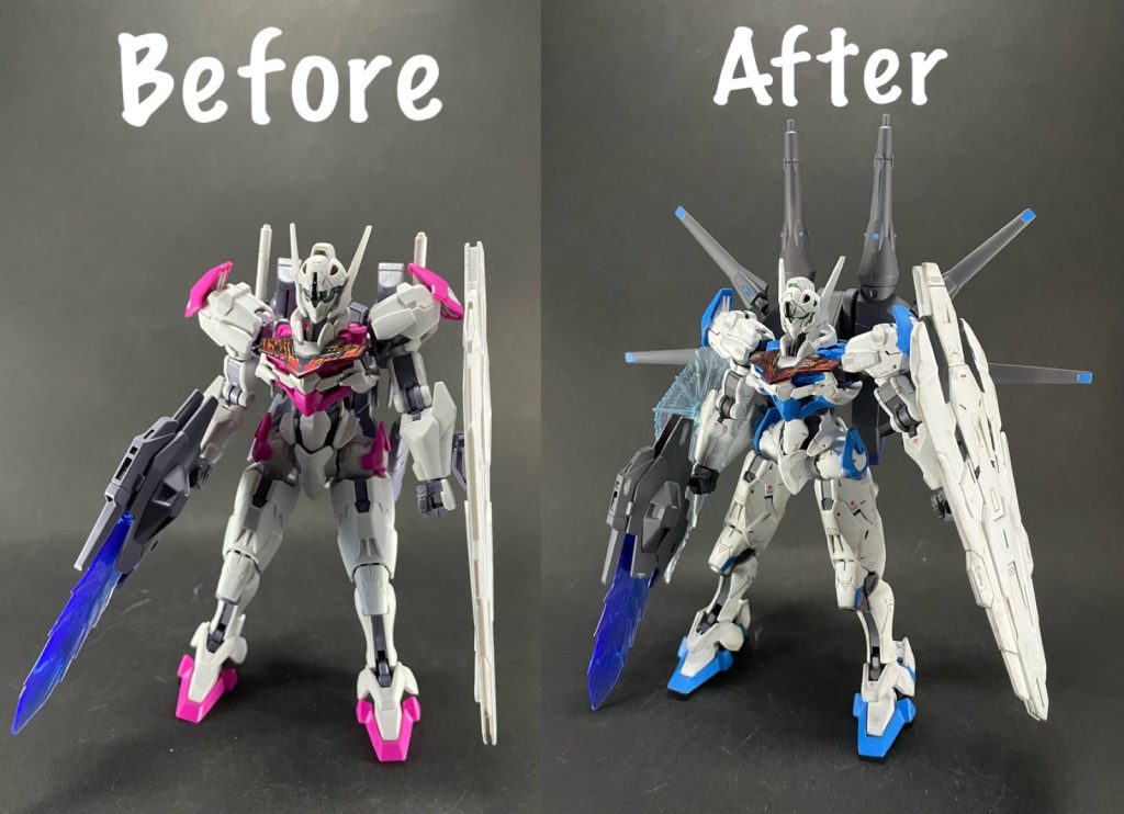 素組みとのビフォーアフター！バックパックにより、迫力が増したかなと思います😃