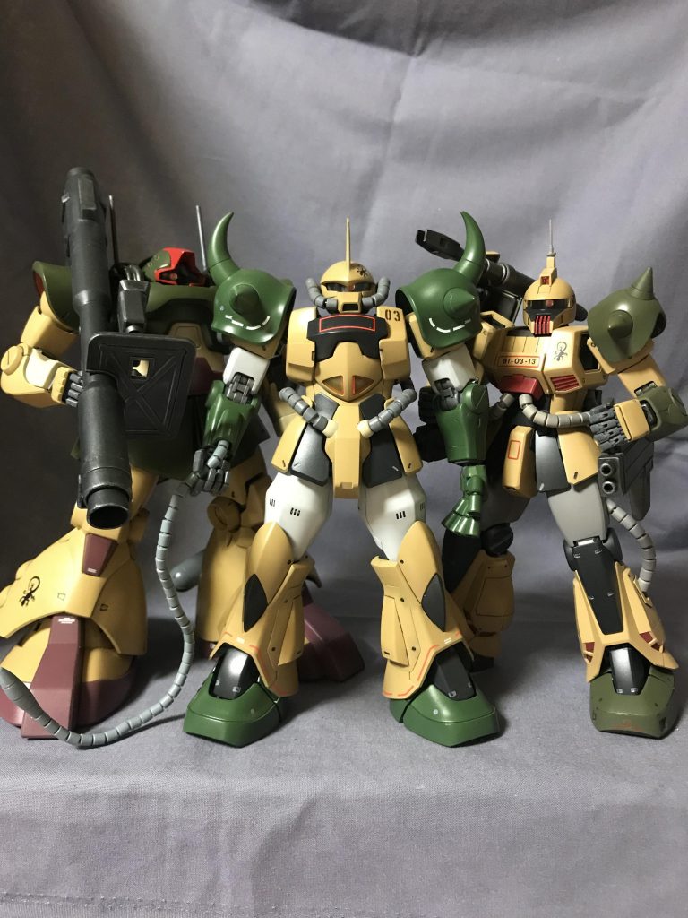 砂漠のトカゲ隊ザク、グフ 、ドム の3体揃い踏みです♪