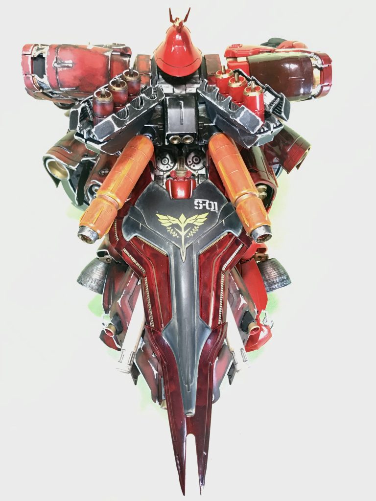 鳩モード上からシールド部外側は以前筆塗りで大理石塗装の練習をした名残でそのままにしてあります。高級感を感じるのでいいかなと。