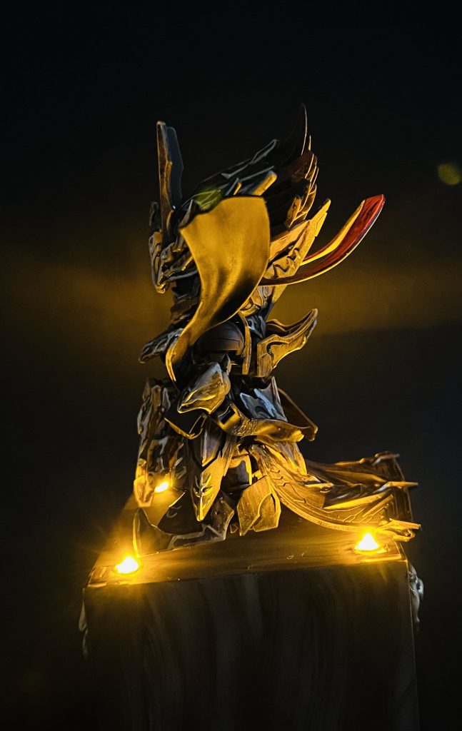 SDガンダム ワールドヒーローズ 斉天大聖悟空インパルスガンダム 木目調塗装 改修塗装済み完成品 オリジナルLED発光ベース付き–2枚目/制作者：H4co Y