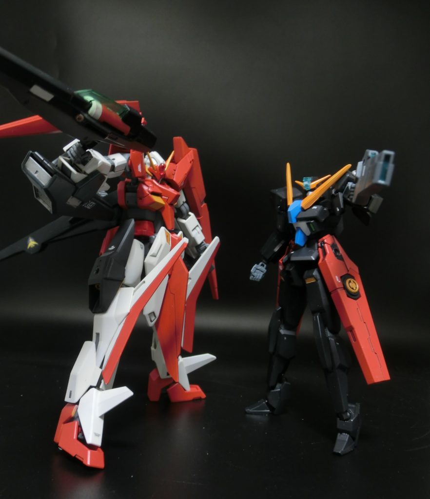 アリオスガンダムアスカロンモドキとの2ショットアスカロンモドキに興味のある方はそちらも投稿しているので見てやってください。セラフィムガンダムの腰パーツがどのように使われていたか理解できますよ。