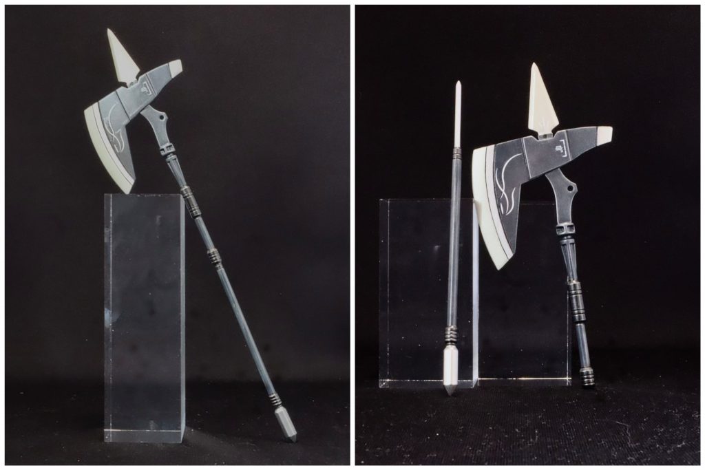 ハルバードアックス。ブレード部分を大型化して、柄の部分にショートスピアを隠し武器として仕込んでます。