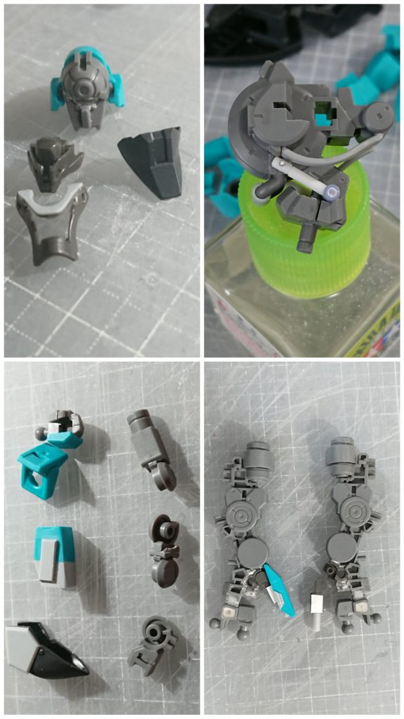 その他改修箇所。頭部のチンガード。胸部シリンダー、腕部肘間接を2重間接に、脚部脹脛部分のバーニア可動(ヴァルキュリアフレームの肘関節を使用)。