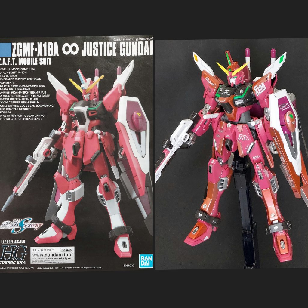 本体の白い部分をほとんどガンマカのメタレッドで塗装。シルバー部分はシャインシルバーです。武装は一部だけ塗り分け。