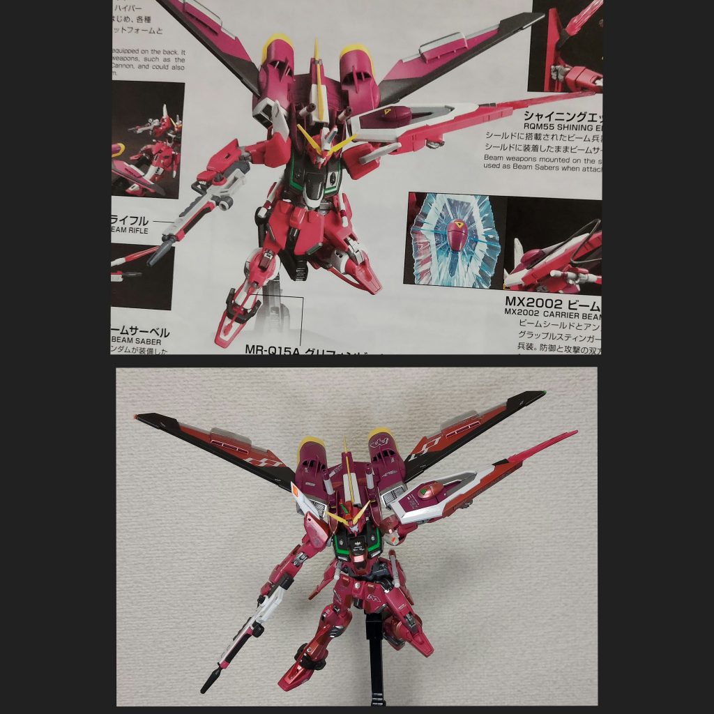 背中のファトゥム01は部分的にちょっと塗り分けた程度。説明書の写真がこんな色だったので色変更しようかと思いましたが、キット自体は良い色だったので、成型色仕上げです。