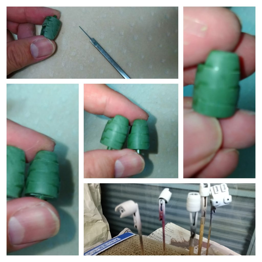 合わせ目処理をしタガネでモールド彫り直し、ベースホワイト吹付け。