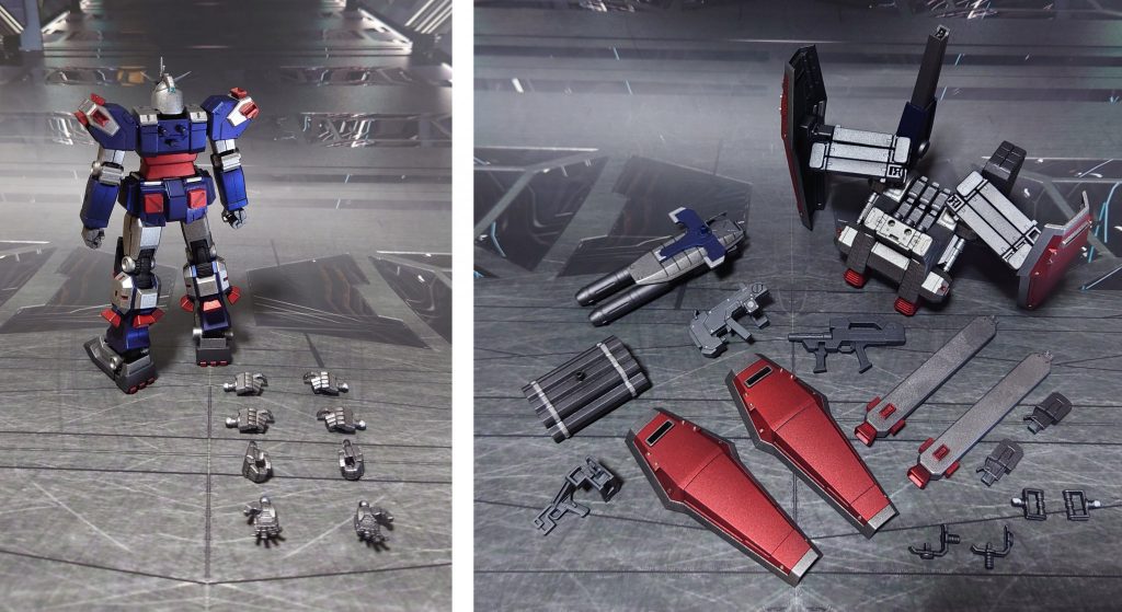 バックパックを外した背中と手首、装備一式。