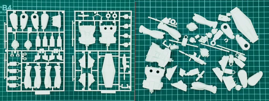 パーツはランナー2枚です。始めにパーツを全て切り離しゲート処理を行います。仮組工程