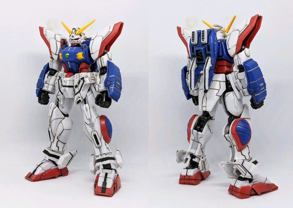 「皆さんお待ちかね!あの大人気食玩の機動戦士ガンダム GフレームFAから遂に!機動武闘伝Gガンダムが参戦!!その第一弾として!まずはネオジャパン代表ガンダム「シャイニングガンダム」が登場!各部にGフレームならではのアレンジが加わり今までには無い高クオリティな完成度となっているのです!」基本的に足りていない部分を塗装し、アレンジが加わっている部分にも独自解釈で塗装を施しました。