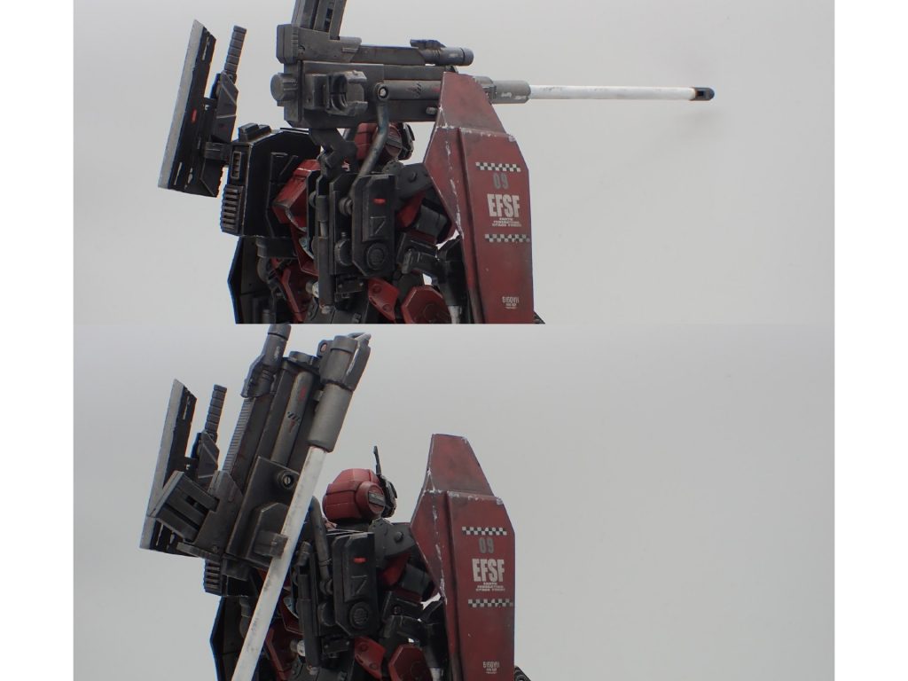 移動時の邪魔にならないようにキャノンは折りたたみ式になっている。キャノンは大型なので支えの部分をしっかりとした作りにしてみました。