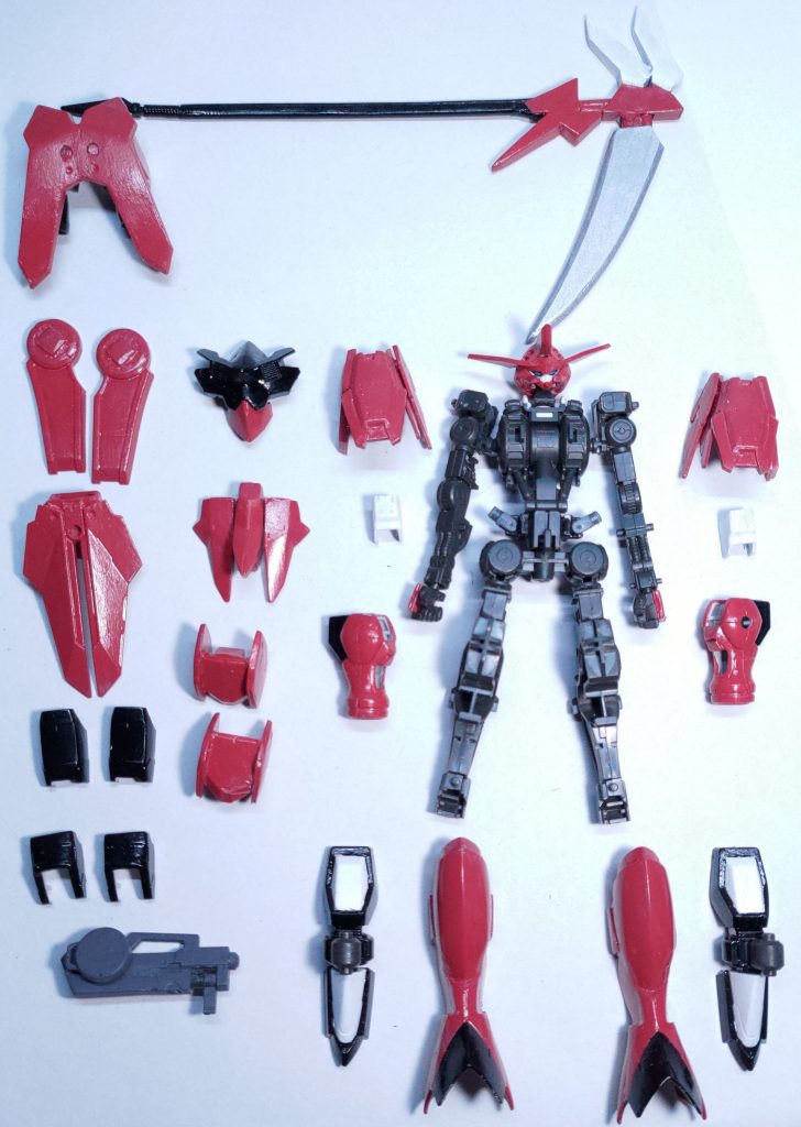 最後は、すべての装甲を外した状態になります。足が完全にリボーンズガンダムのものを移植しているため、開くことが可能です。構想から完成までかなりかかりましたが、オリ武器コンテストに間に合わせたくて作成を急ぎました。王の階級の機体がそろうまで残り1機となりましたが、ちょっとコンセプトがまとまらなくて時間がかかりそうです。ベリアルのVer.2.0化は、あとは色付けをするところまで来ているので、時間ができたら作成したいと考えております。ここまで見ていただきありがとうございました。