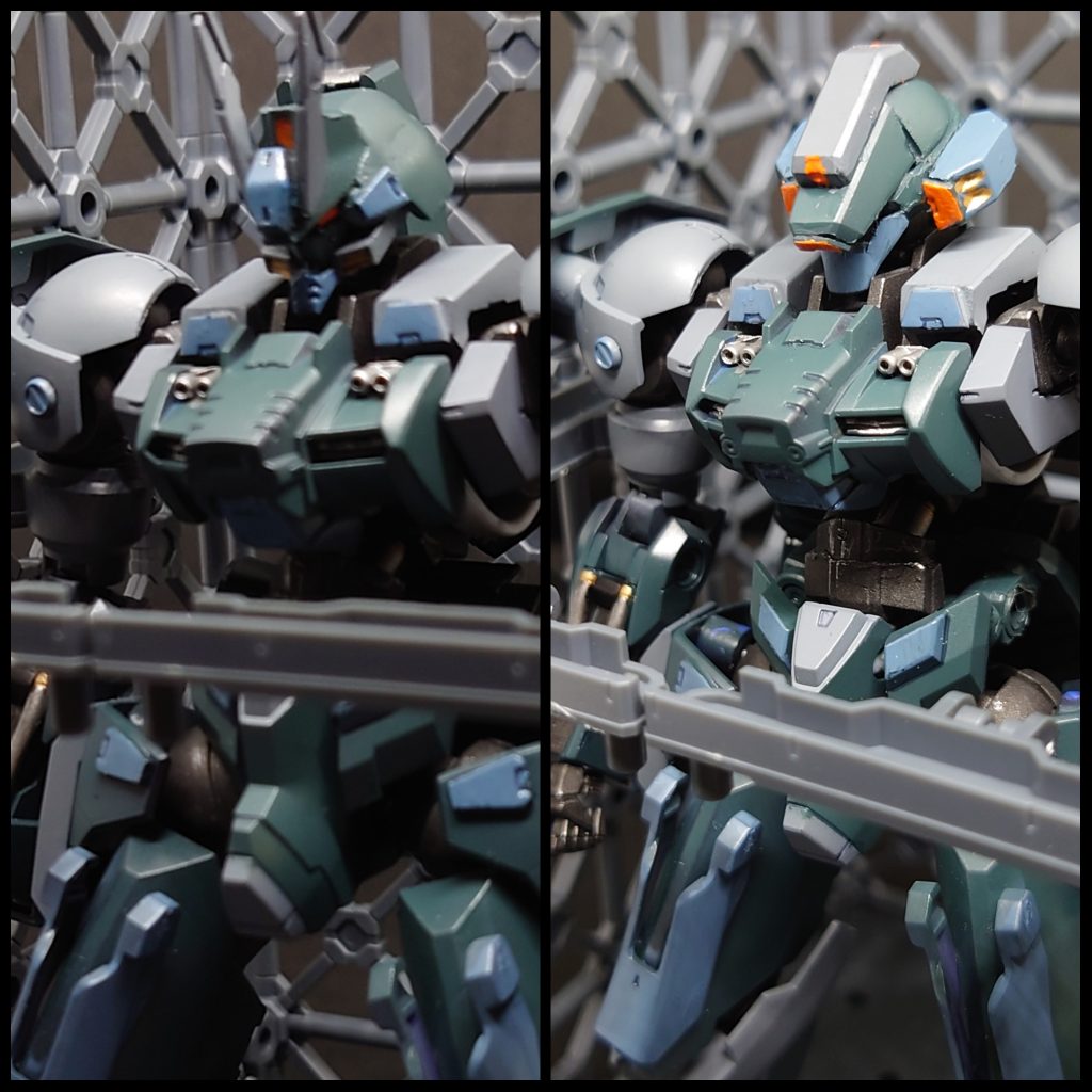 比較で写真を並べて見ましたm(_ _)m頭部パーツを変えるだけで印象が変わるので上手く差別化ができたと思います