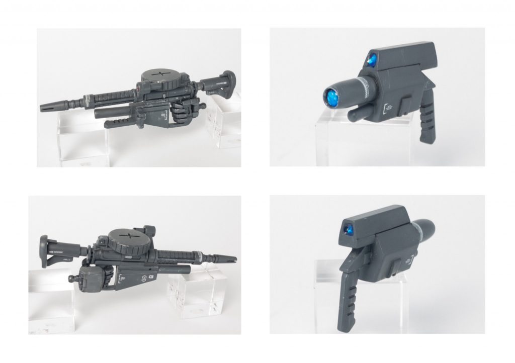 ザクマシンガンは下部にグレネードを配置しストックを変更。カメラガンは自作です。
