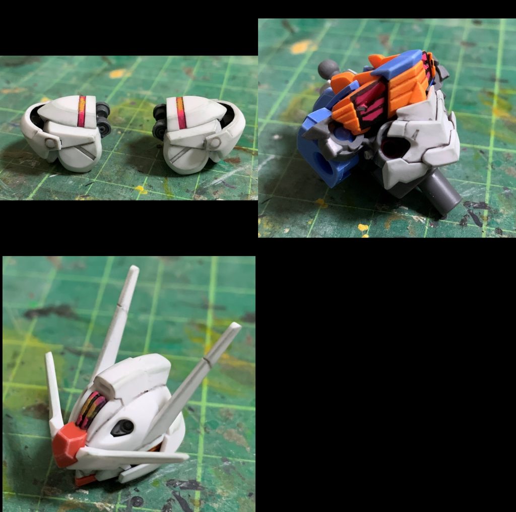 シェルユニットの一部は塗装で仕上げています。特に胸部はキットそのままだと下地の黄色が透けて見栄えが悪いと思い、それっぽく塗装してみたのですが、実際組んでみると効果の程がいまいち実感できず…無念。