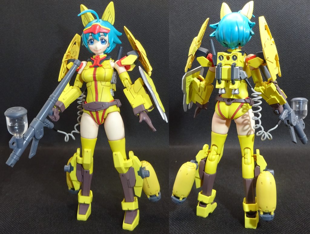 ランドセルが見えないのでニッパージャベリンを外して撮影してますがフルアーマーナミさんの前後ショットです　エアブラシガンには実際の水を入れてみましたw　こちらの通常顔のフェイスパーツは塗装済みで眉毛もパテで埋めてます　瞳はレジンジェルでコート