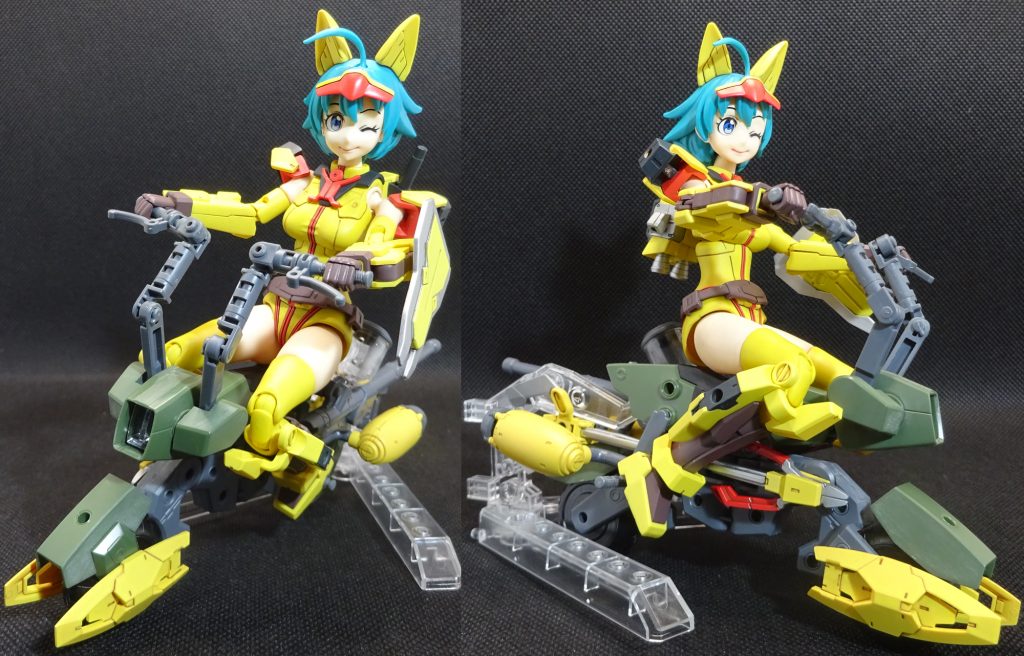 ナミさんといえばマシンライダー　装備一式を車体に無理やり取り付けてルンタッタ♪　意外に良いかも？　マシンライダーは塗装する気満々でヤスリかけてますけど仮組のあとその全容のあまりのしょぼさに塗装する気がなくなってそのままっすね（　´∀｀）　拡張性があるので色々でっち上げると面白そうかも？