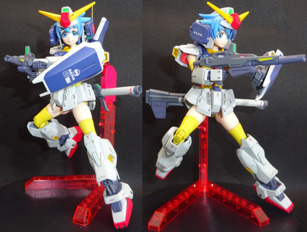 可動域の事はあんまり考えてませんでしたが　結果的にはライフルのフォアグリップを握っての構え撃ちも余裕でした　シールドの伸縮表現は二度とやらないと思います　このシールドの差し替えって絶対塗装が剥がれるやつやん　バズーカラッチも緩めにしてみましたがやはりバズーカの塗装が剥がれました(*´д｀*)